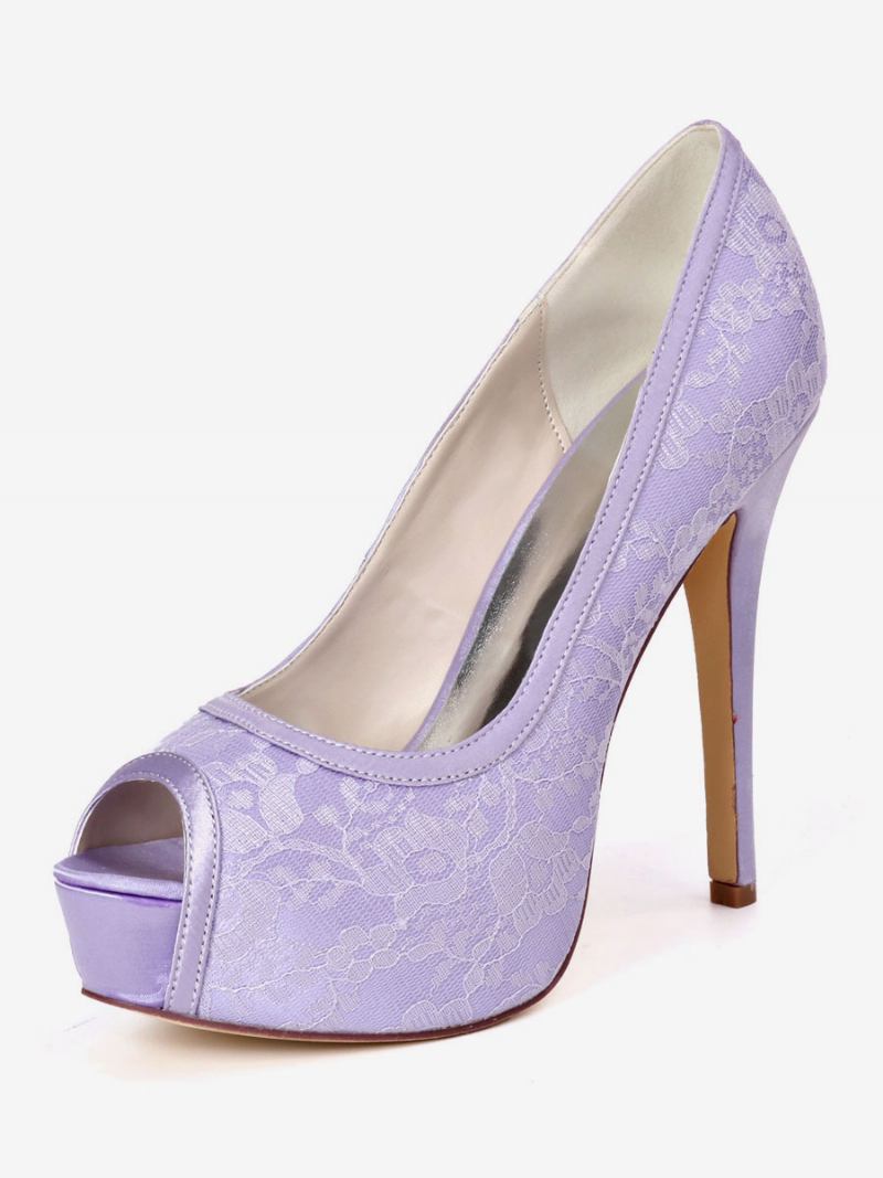 Sapatos Noiva Femininos Com Plataforma Peep Toe Bordados Para Casamento - Lilás