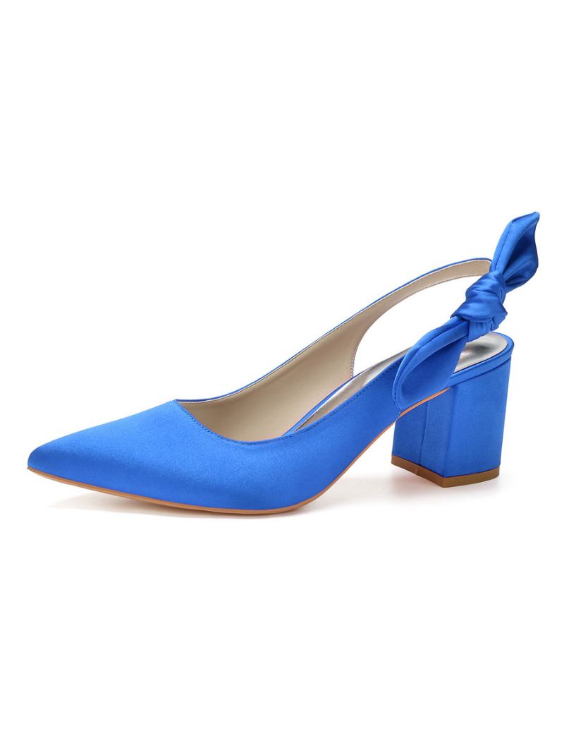 Sapatos Noiva Femininos Com Salto Baixo E Em Cetim - Azul