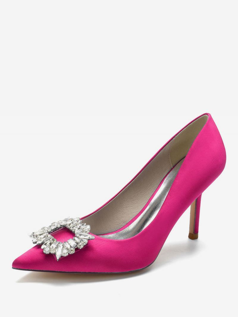 Sapatos Noiva Femininos Com Salto Strass Em Cetim - Rosa