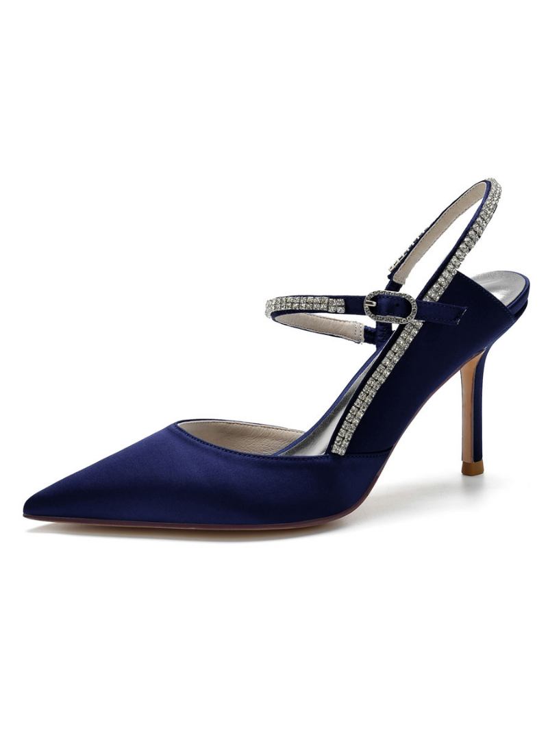 Sapatos Noiva Femininos Com Strass E Salto Alto - Azul Profundo