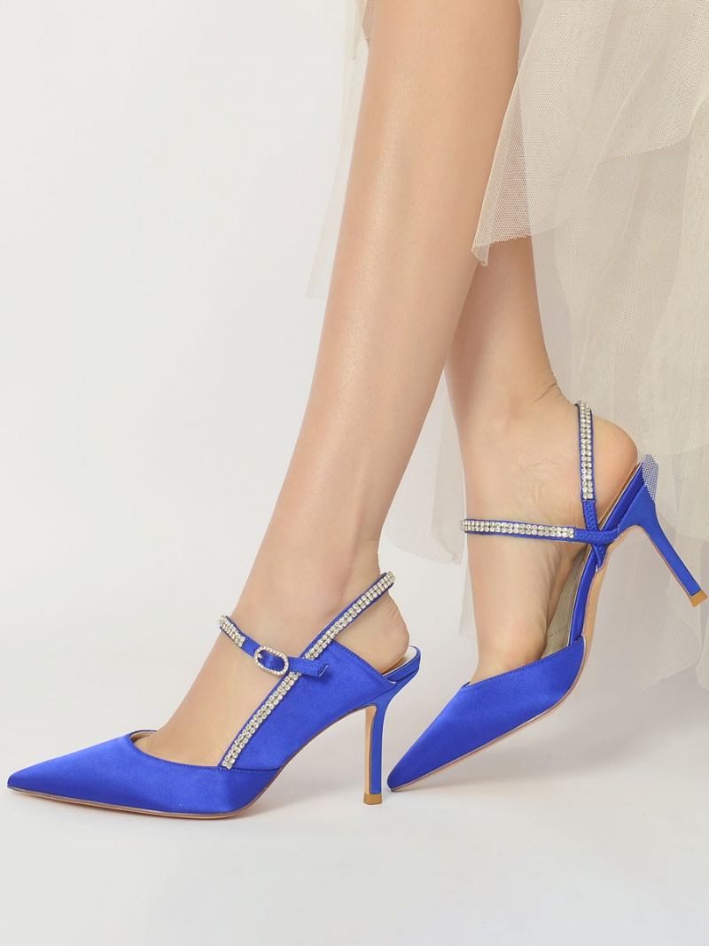 Sapatos Noiva Femininos Com Strass E Salto Alto - Azul Royal