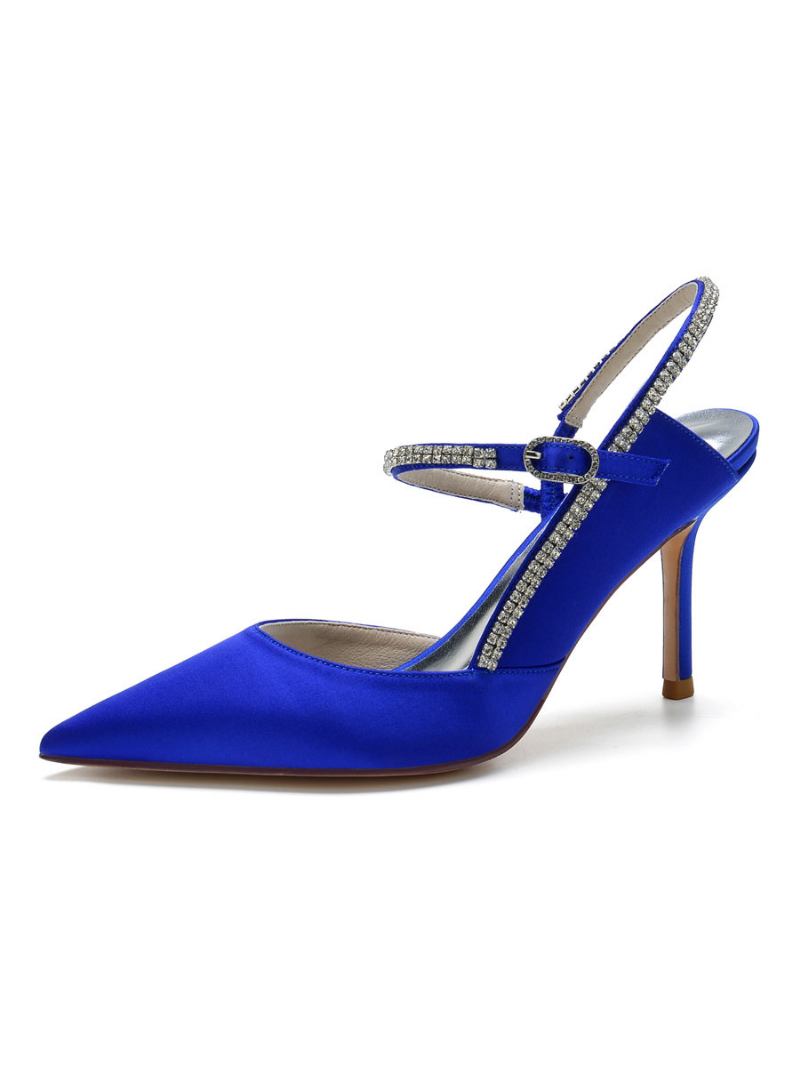 Sapatos Noiva Femininos Com Strass E Salto Alto - Azul Royal