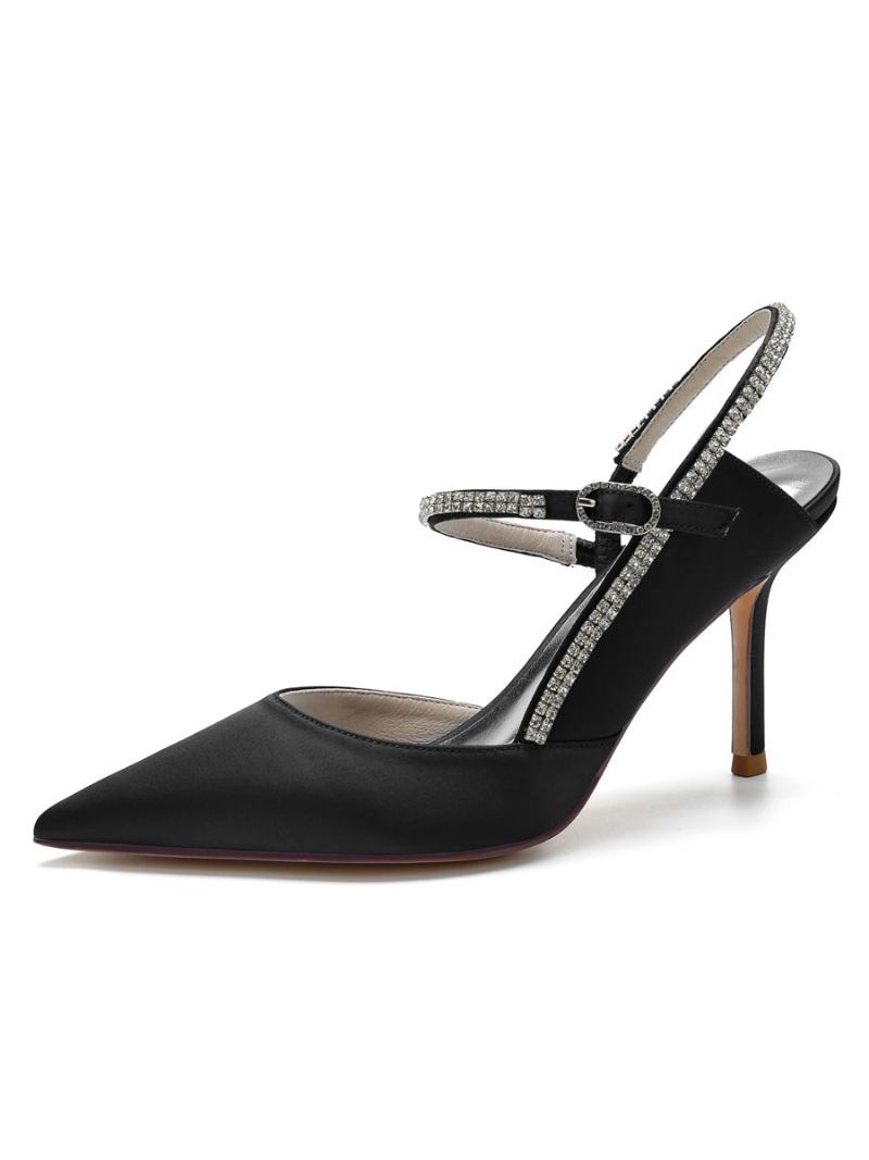 Sapatos Noiva Femininos Com Strass E Salto Alto - Preto