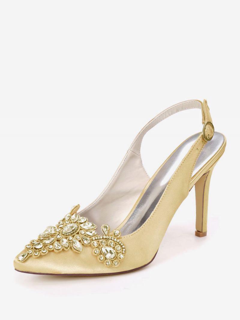 Sapatos Noiva Femininos Com Strass E Salto Estilingue - Ouro