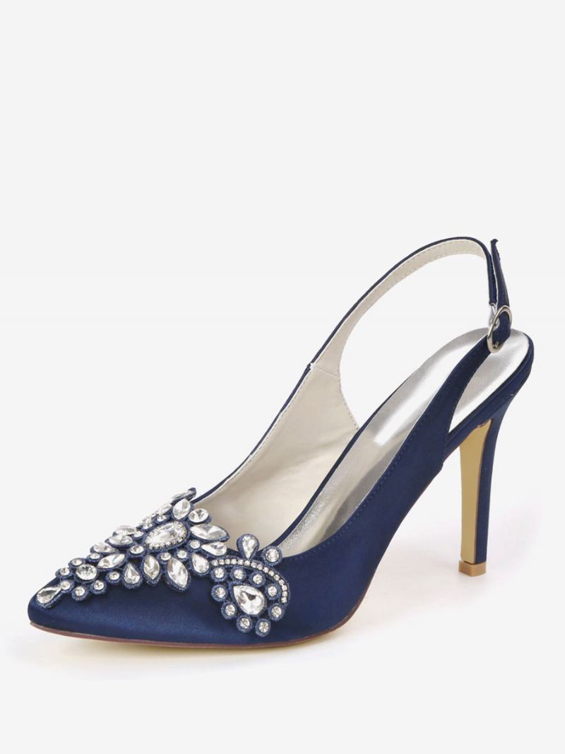 Sapatos Noiva Femininos Com Strass E Salto Estilingue - Azul Profundo