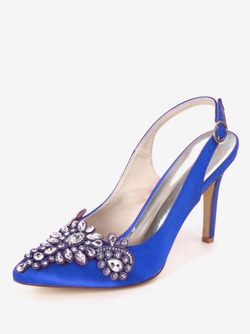 Sapatos Noiva Femininos Com Strass E Salto Estilingue - Azul Royal