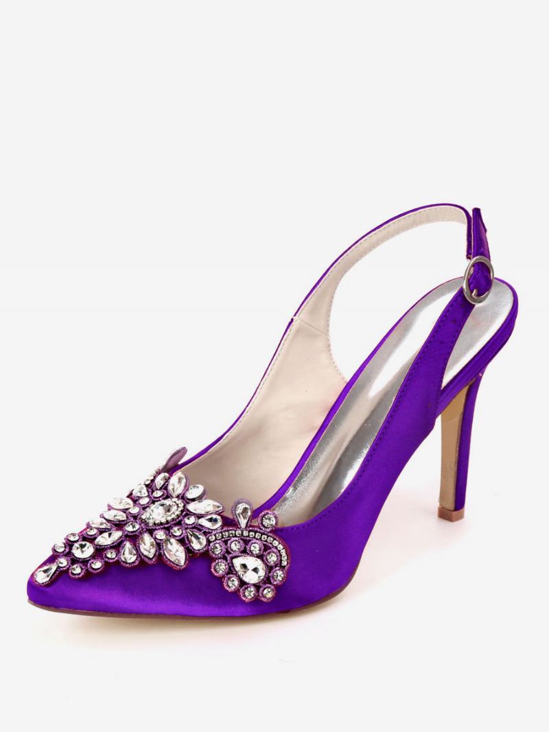 Sapatos Noiva Femininos Com Strass E Salto Estilingue - Roxo Profundo