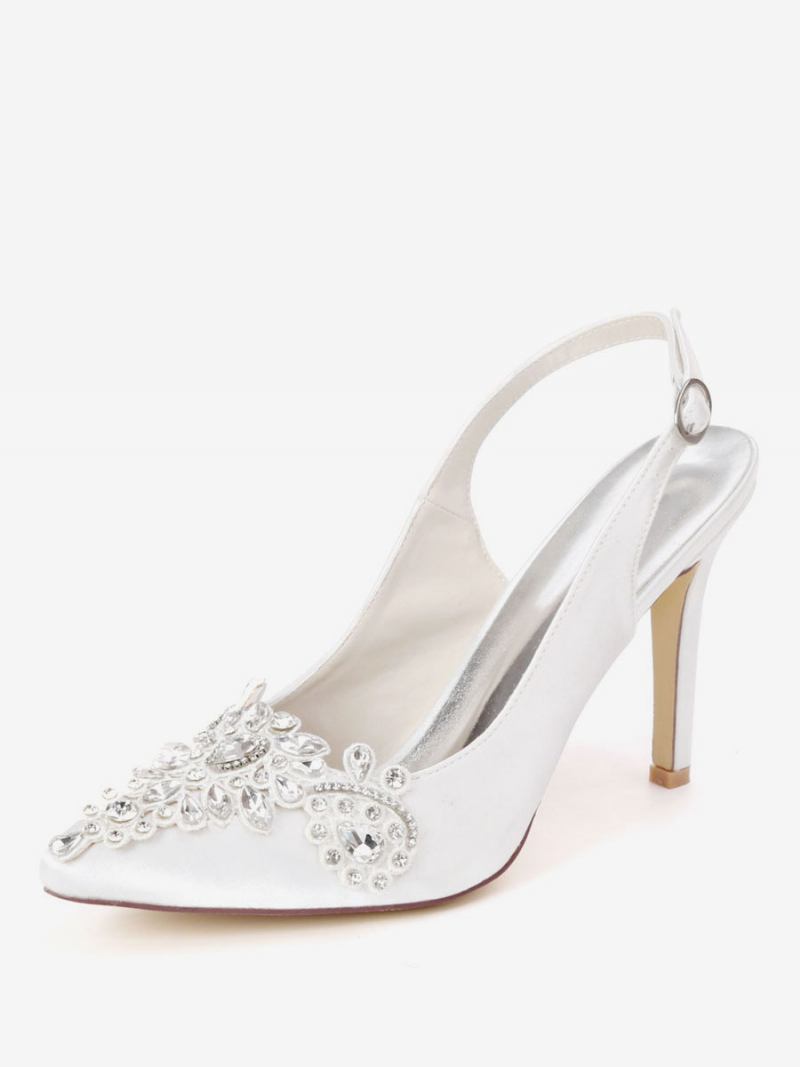 Sapatos Noiva Femininos Com Strass E Salto Estilingue - Branco