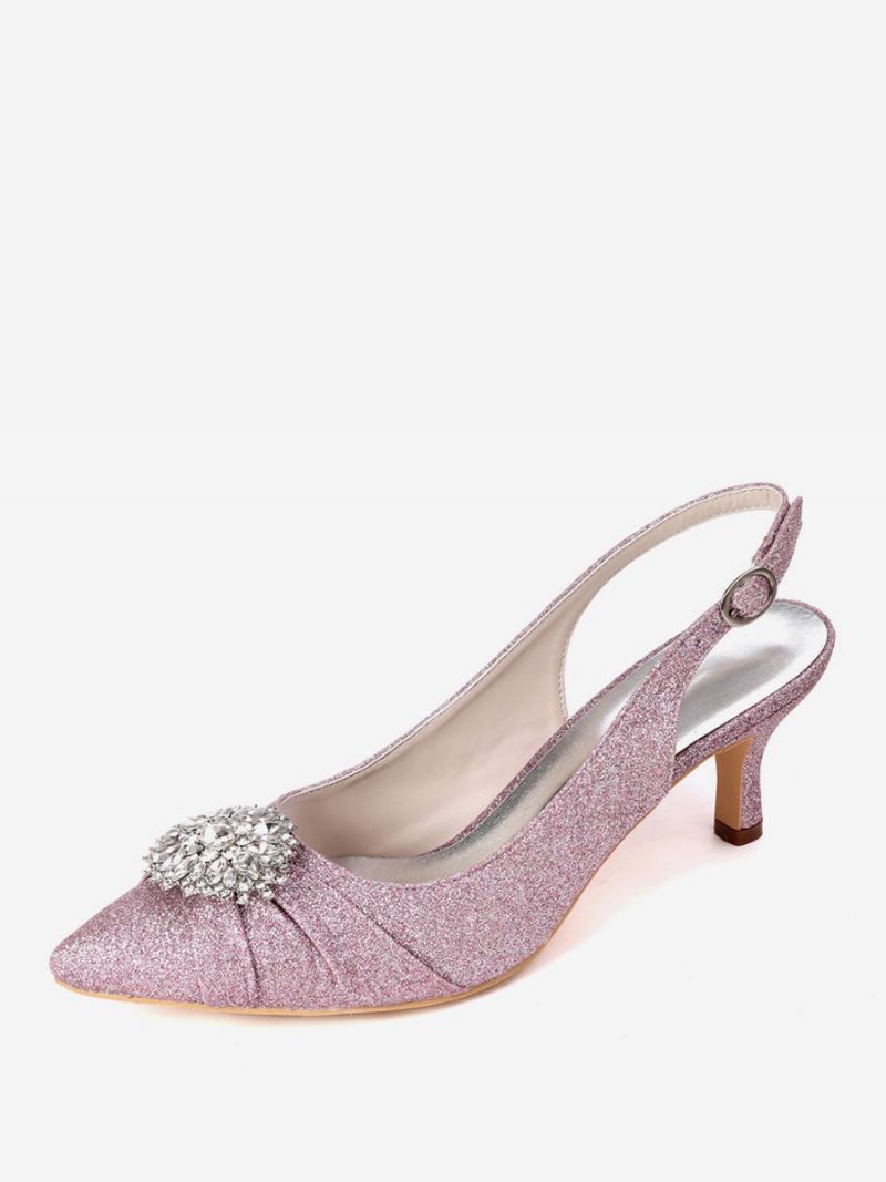 Sapatos Noiva Femininos Com Strass E Salto Gatinho - Lilás