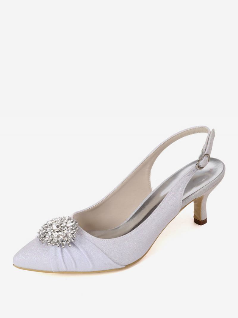 Sapatos Noiva Femininos Com Strass E Salto Gatinho - Branco