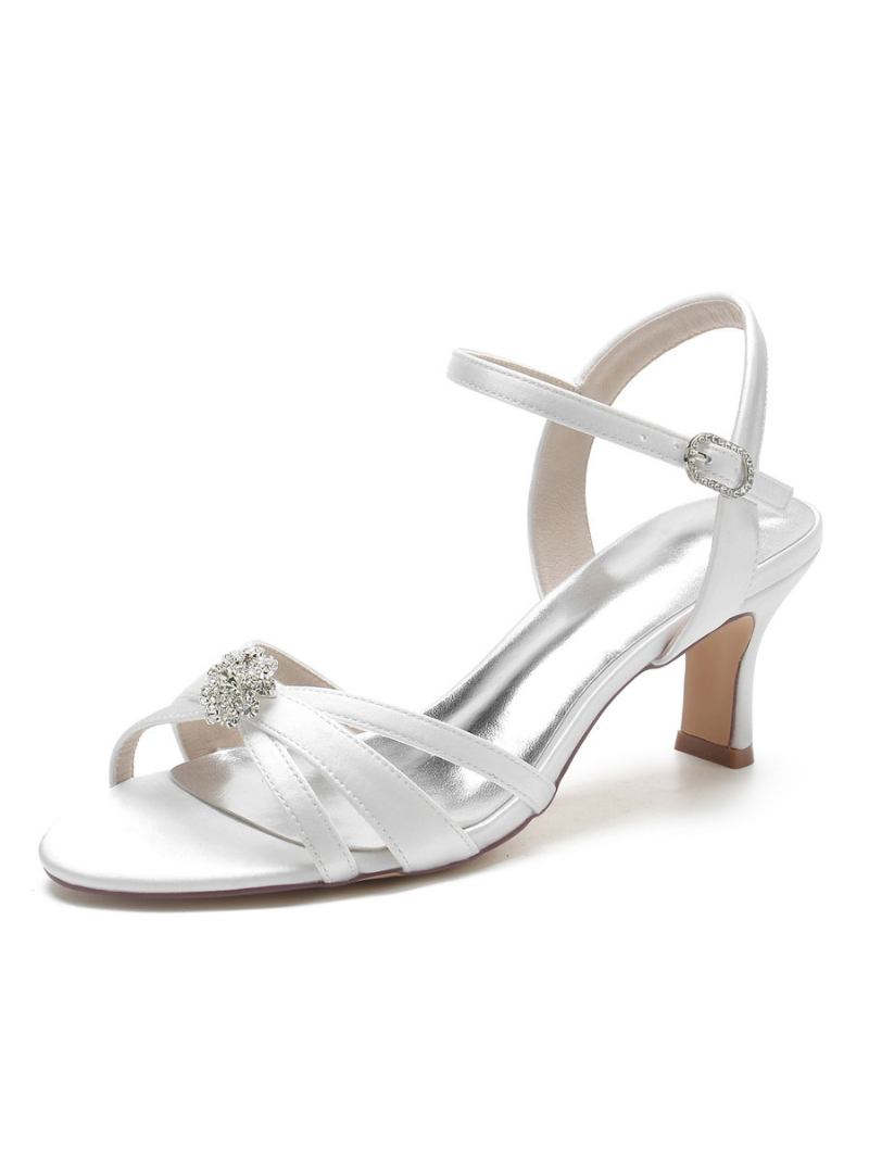 Sapatos Noiva Femininos Com Strass E Sandálias Salto Grosso - Branco