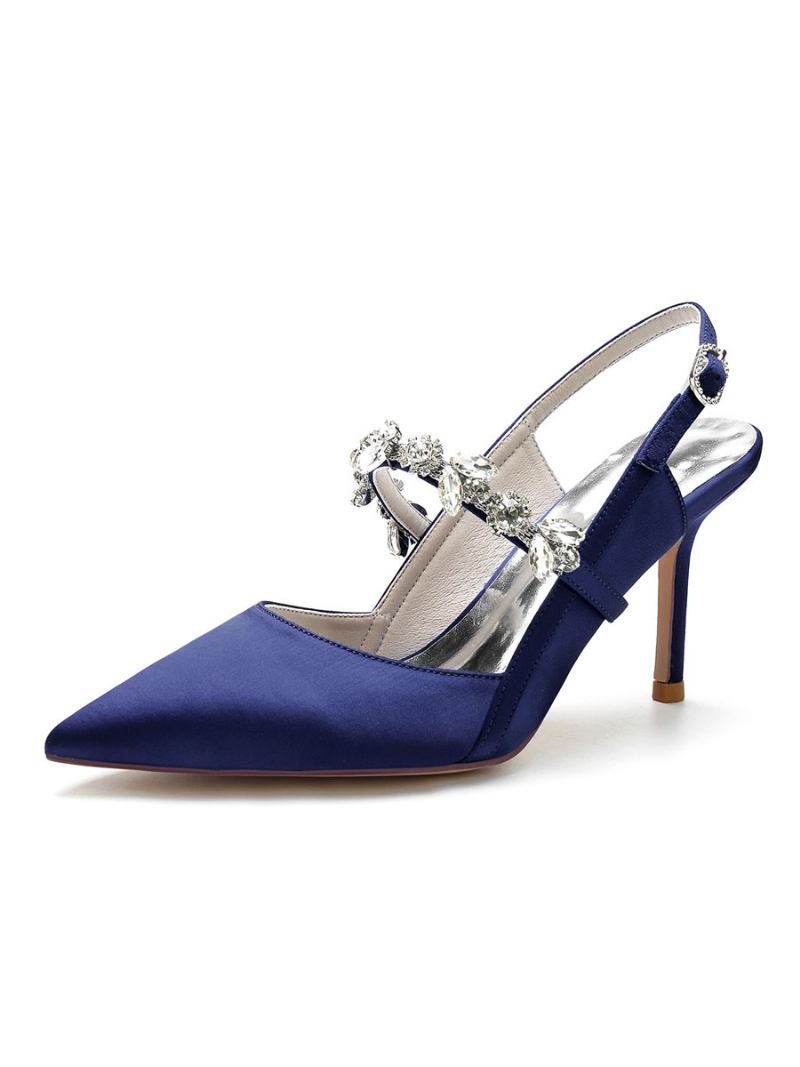 Sapatos Noiva Femininos Com Strass Mary Jane Salto Agulha - Azul Profundo