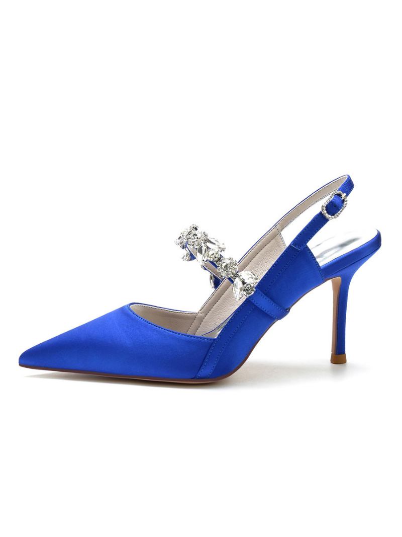 Sapatos Noiva Femininos Com Strass Mary Jane Salto Agulha - Azul Royal