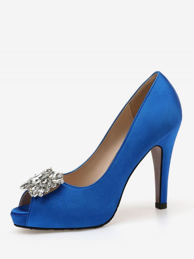 Sapatos Noiva Femininos Com Strass Peep Toe E Bombas Salto Alto - Azul