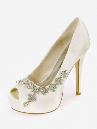 Sapatos Noiva Femininos Com Strass Peep Toe E Salto Agulha