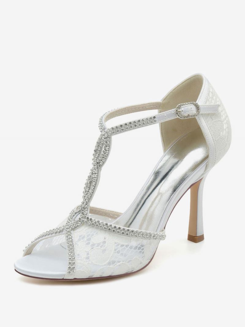 Sapatos Noiva Femininos Com Strass Renda Peep Toe Salto Agulha