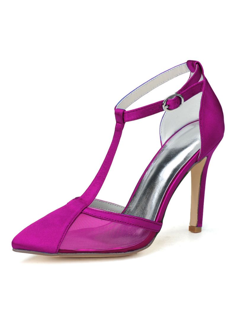 Sapatos Noiva Femininos Com Tira Em T E Bombas Salto - Roxo