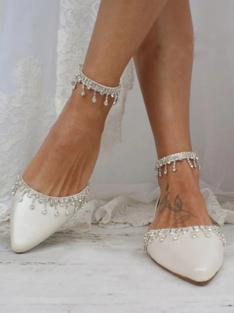 Sapatos Noiva Femininos Couro Pu Bico Fino - Bege