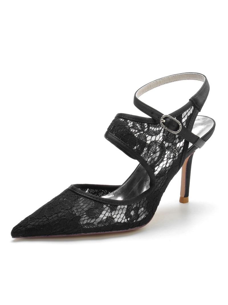 Sapatos Noiva Femininos Renda Com Salto Estilingue - Preto