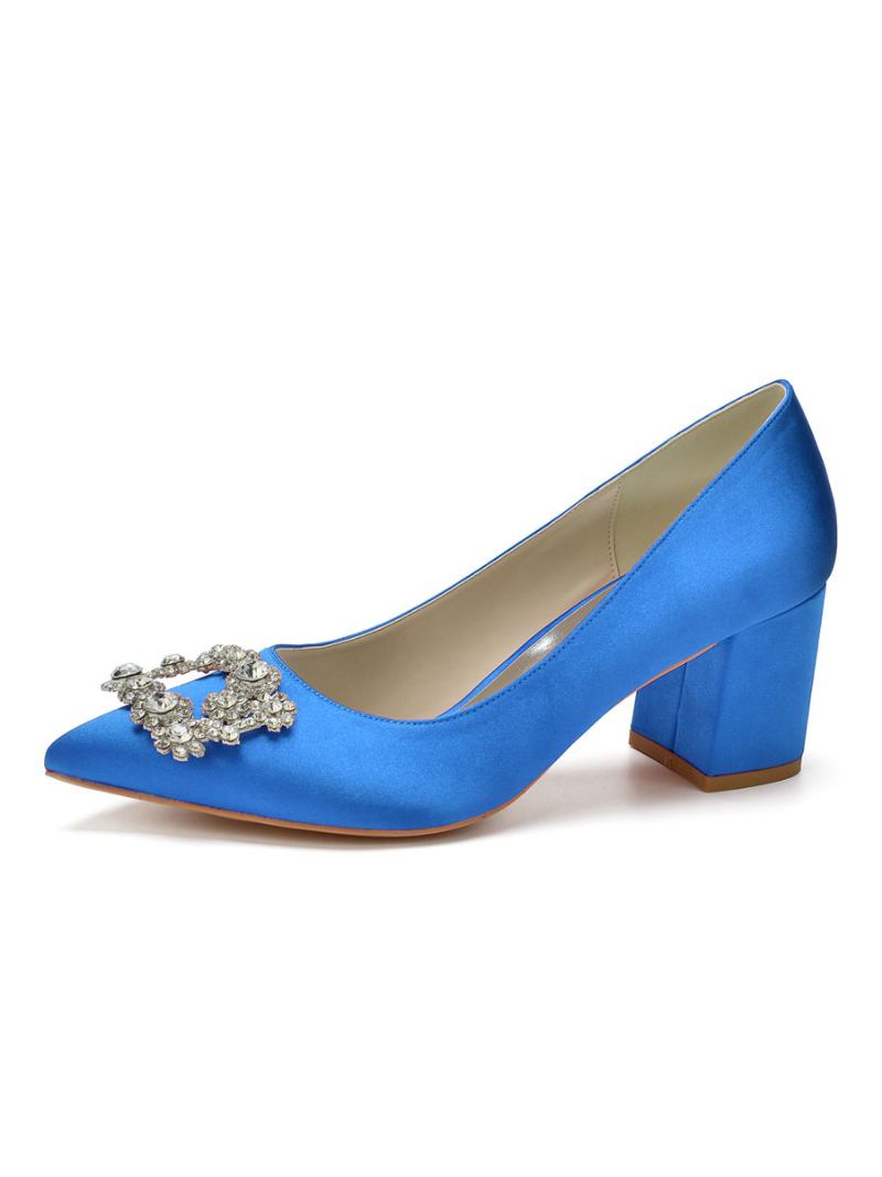 Sapatos Noiva Femininos Salto Baixo Com Strass - Azul