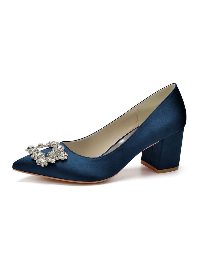 Sapatos Noiva Femininos Salto Baixo Com Strass - Azul Profundo