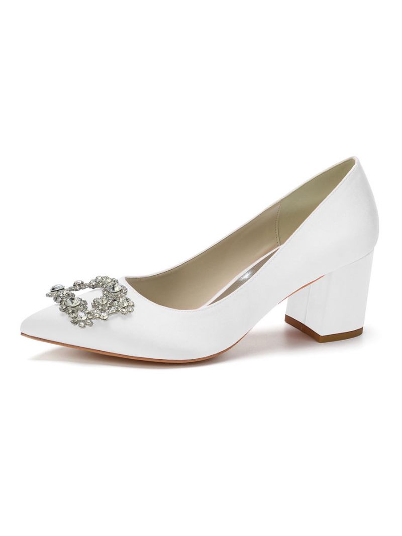 Sapatos Noiva Femininos Salto Baixo Com Strass - Branco