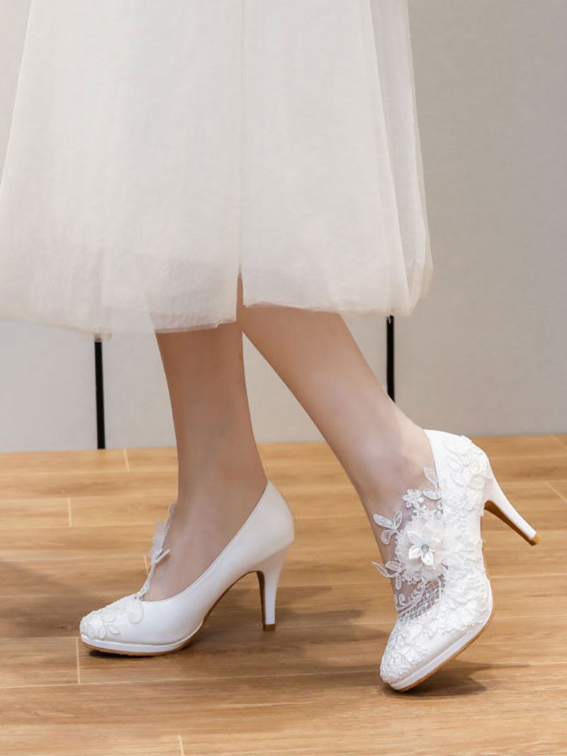 Sapatos Noiva Florais Femininos Em Branco - Branco