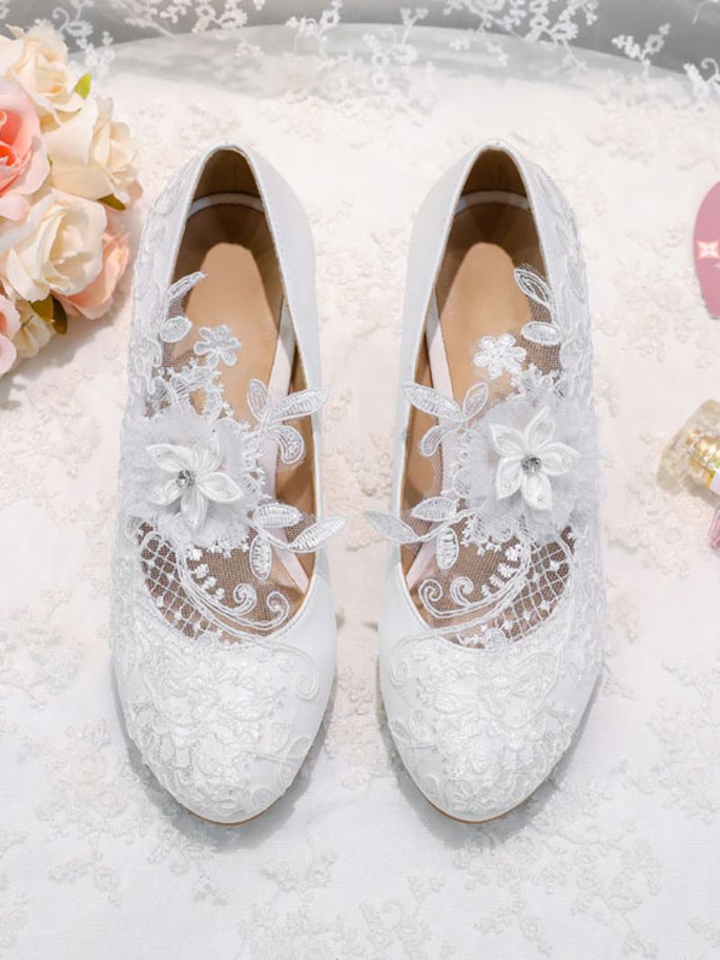 Sapatos Noiva Florais Femininos Em Branco - Branco