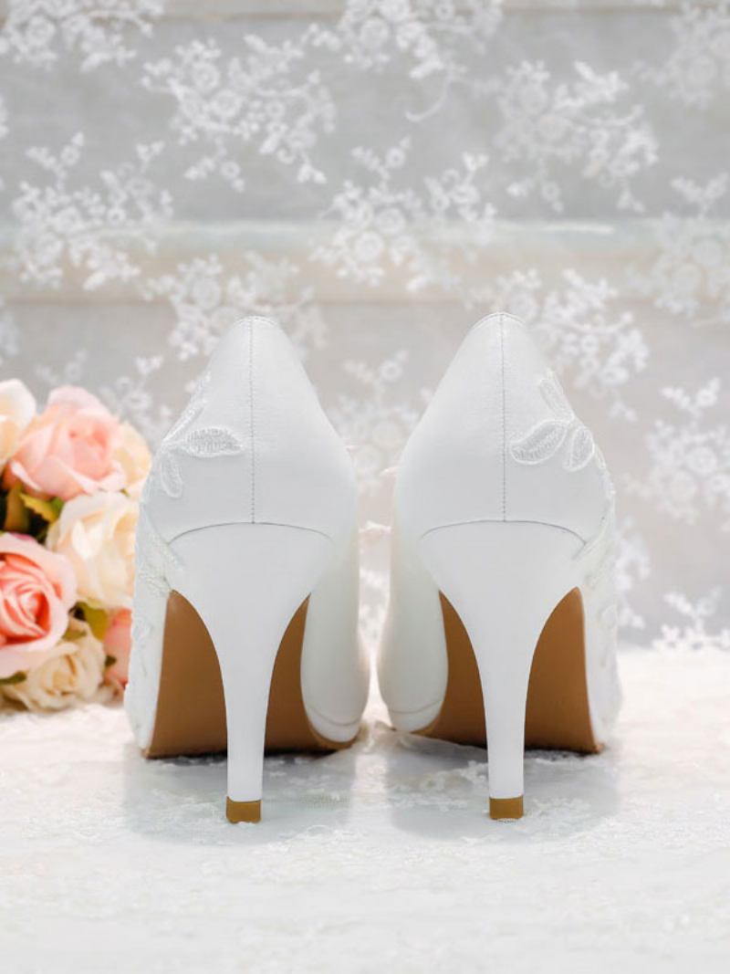 Sapatos Noiva Florais Femininos Em Branco - Branco