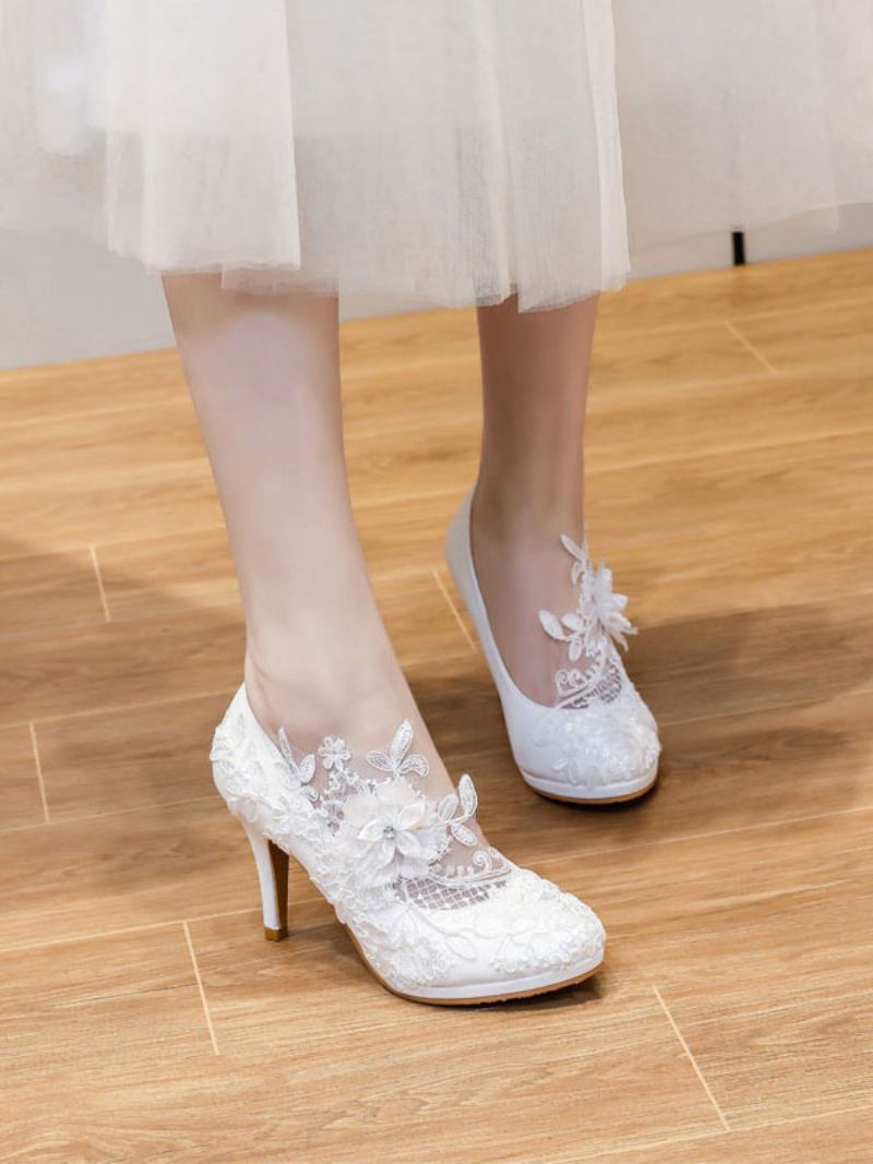 Sapatos Noiva Florais Femininos Em Branco - Branco