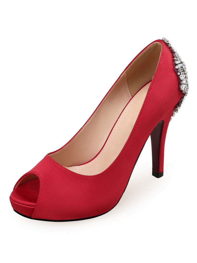 Sapatos Noiva Peep Toe Femininos - Vermelho