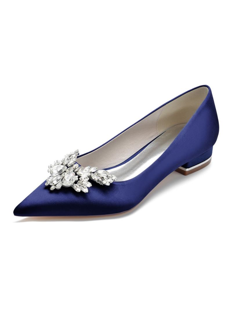 Sapatos Noiva Planos Com Strass Femininos - Azul Profundo