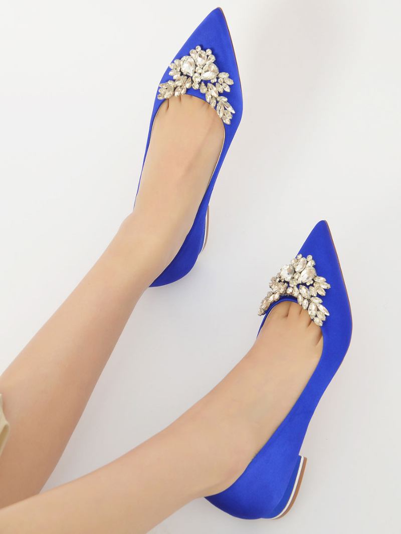 Sapatos Noiva Planos Com Strass Femininos - Azul Royal