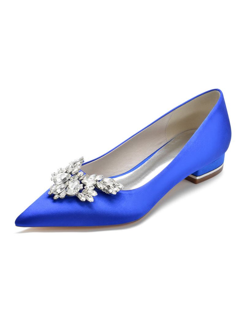 Sapatos Noiva Planos Com Strass Femininos - Azul Royal