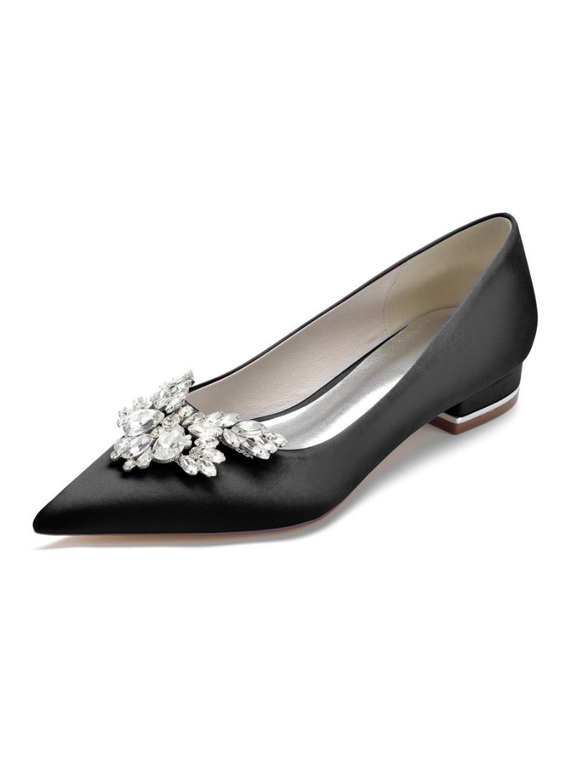 Sapatos Noiva Planos Com Strass Femininos - Preto