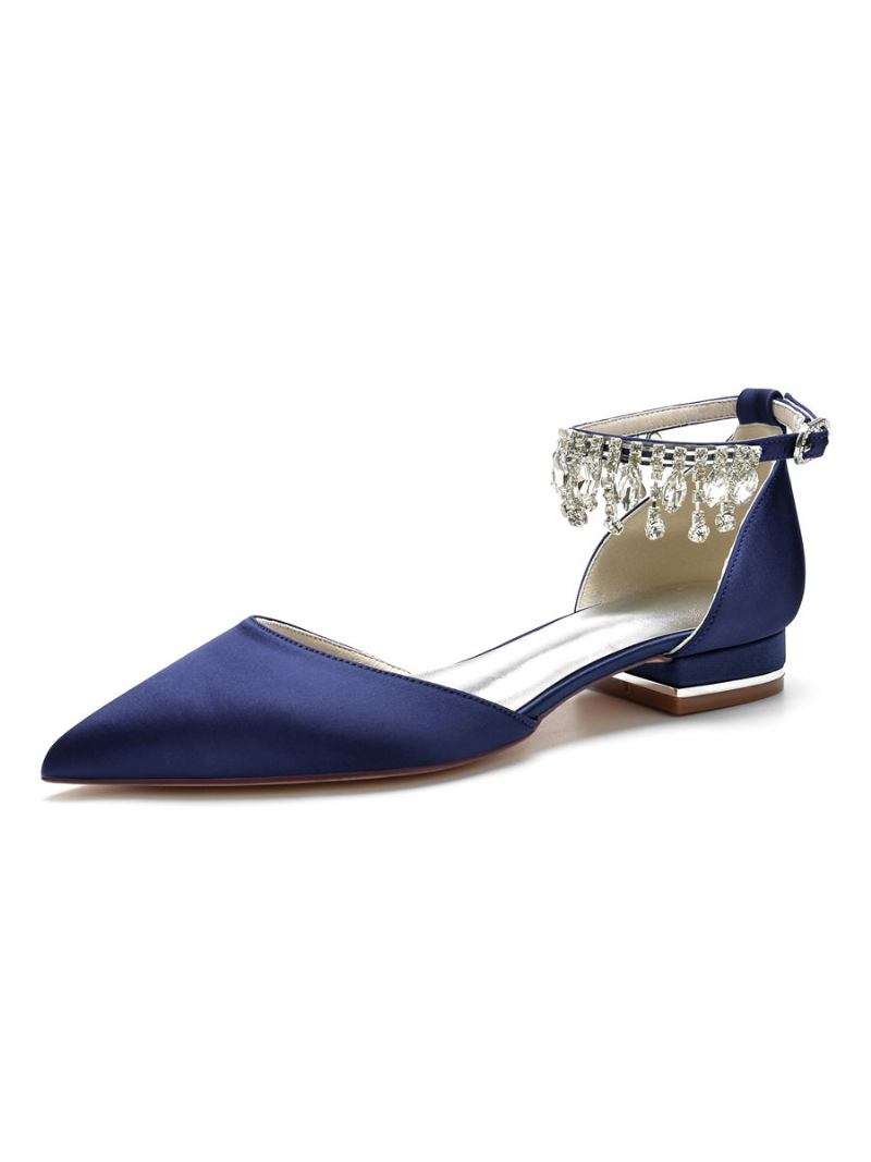 Sapatos Noiva Planos Com Strass Femininos - Azul Profundo