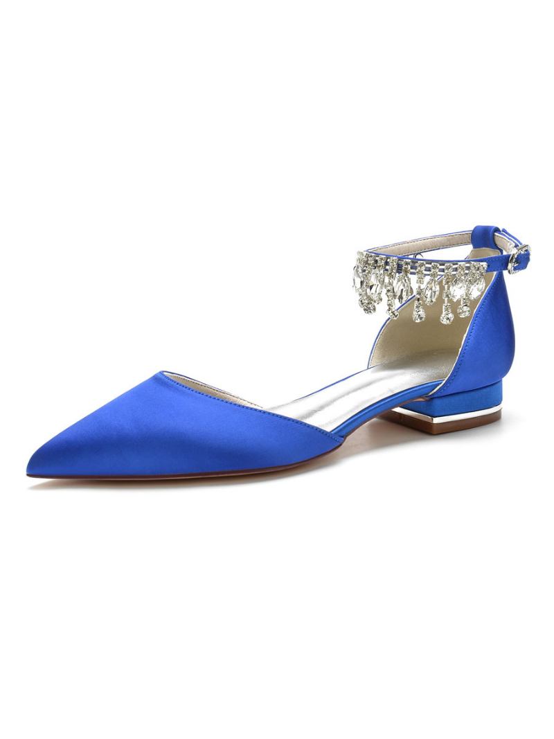 Sapatos Noiva Planos Com Strass Femininos - Azul Royal