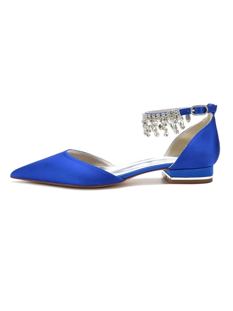 Sapatos Noiva Planos Com Strass Femininos - Azul Royal