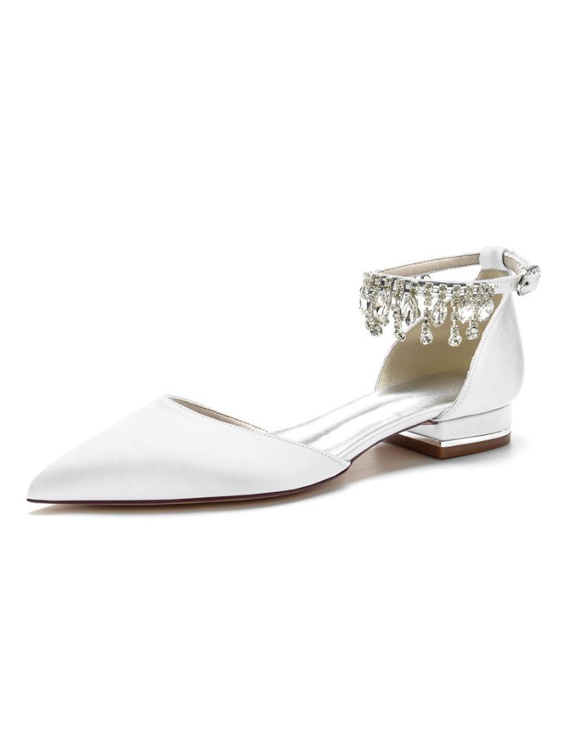 Sapatos Noiva Planos Com Strass Femininos - Branco