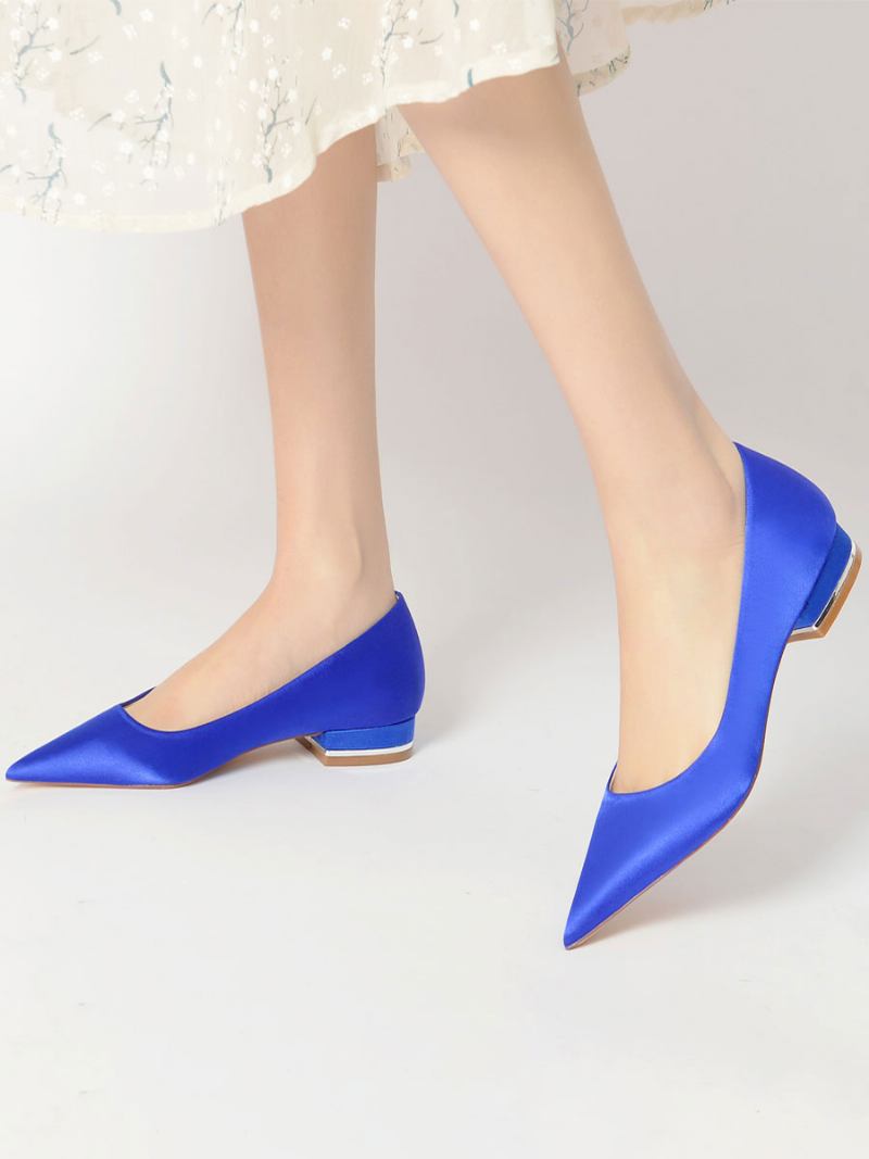 Sapatos Noiva Rasos Femininos Em Cetim - Azul Royal