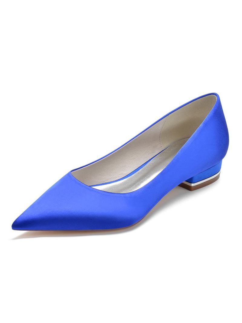 Sapatos Noiva Rasos Femininos Em Cetim - Azul Royal