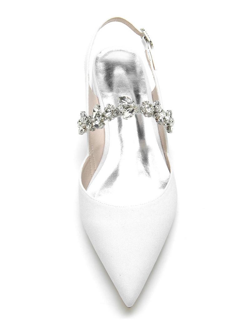 Sapatos Noiva Rasos Femininos Mary Jane Com Strass E Bombas Tipo Estilingue - Branco