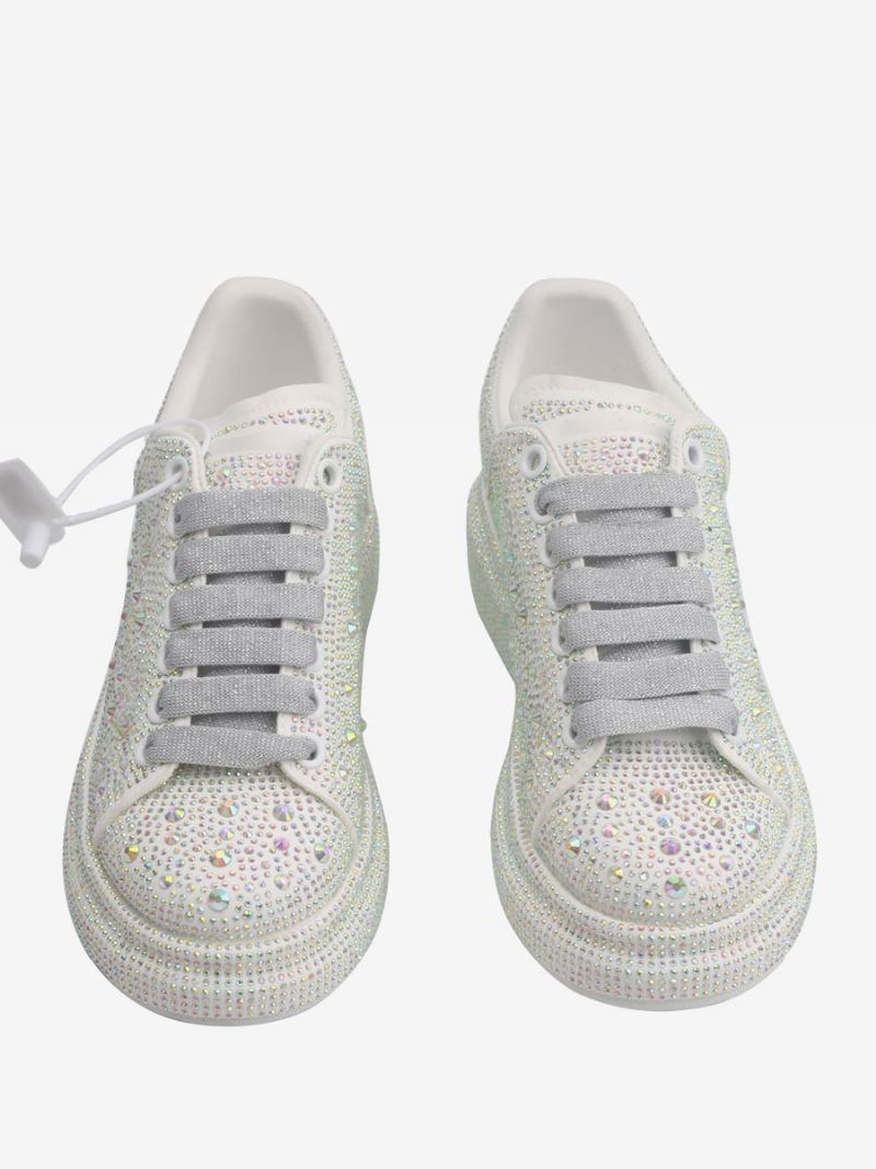 Tênis Feminino Com Strass Branco E Sapatos Casamento Cadarço - Branco