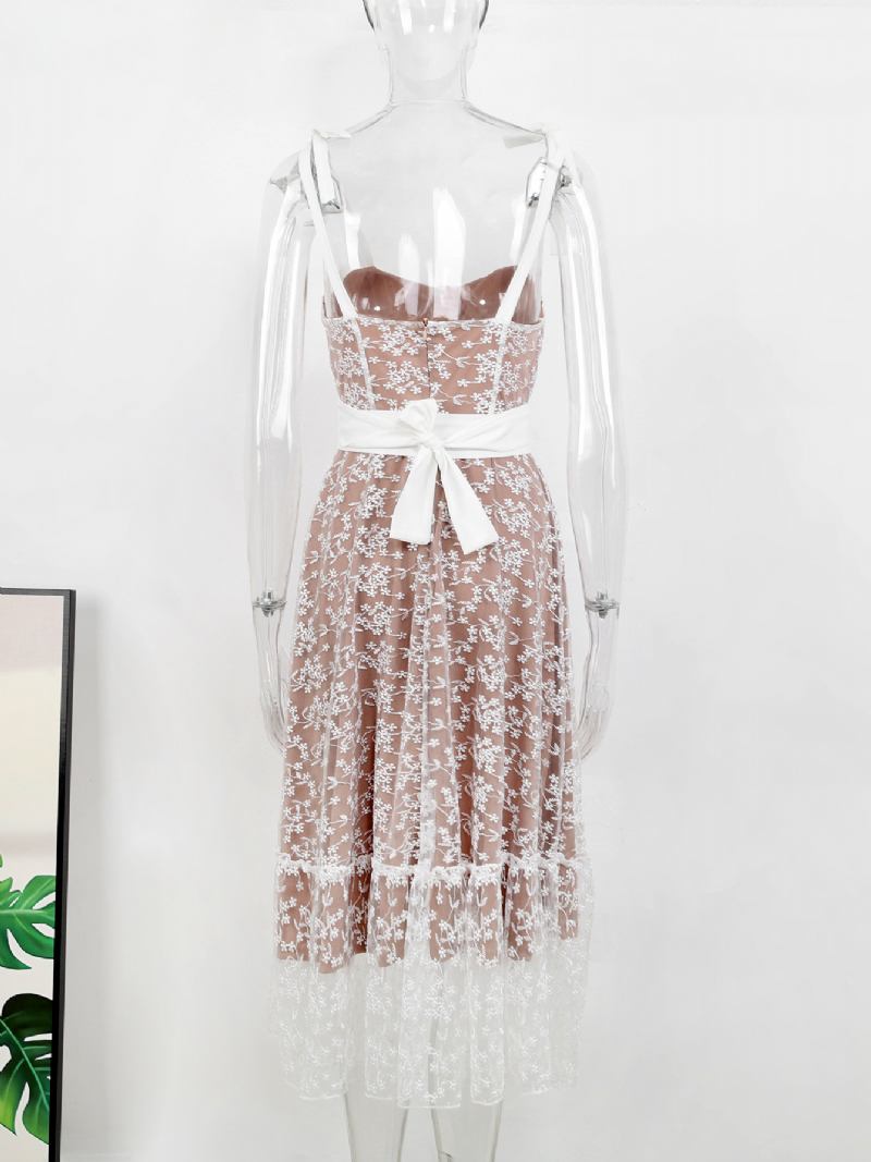 Vestido Feminino Verão Com Decote Em Coração Sem Mangas Transparente Casual Midi - Branco