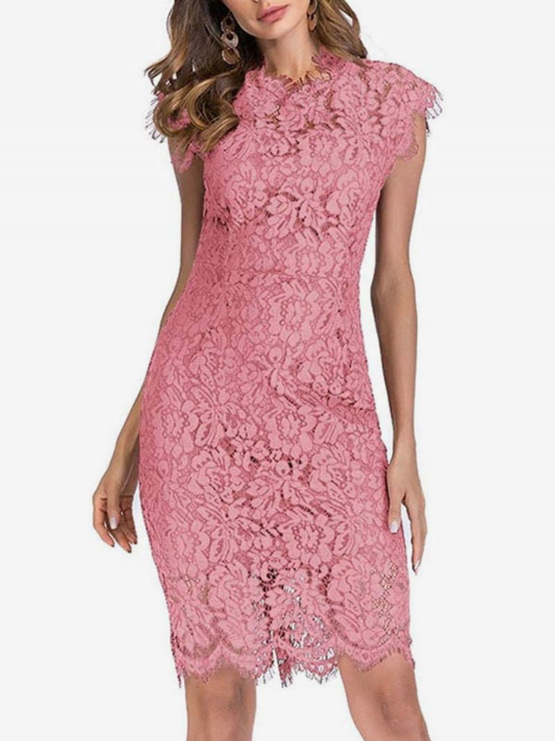 Vestidos Bodycon Aniversário Feminino Rosa Sem Mangas Decote Projetado Vestido Midi Bainha Lápis Casual - Rosa