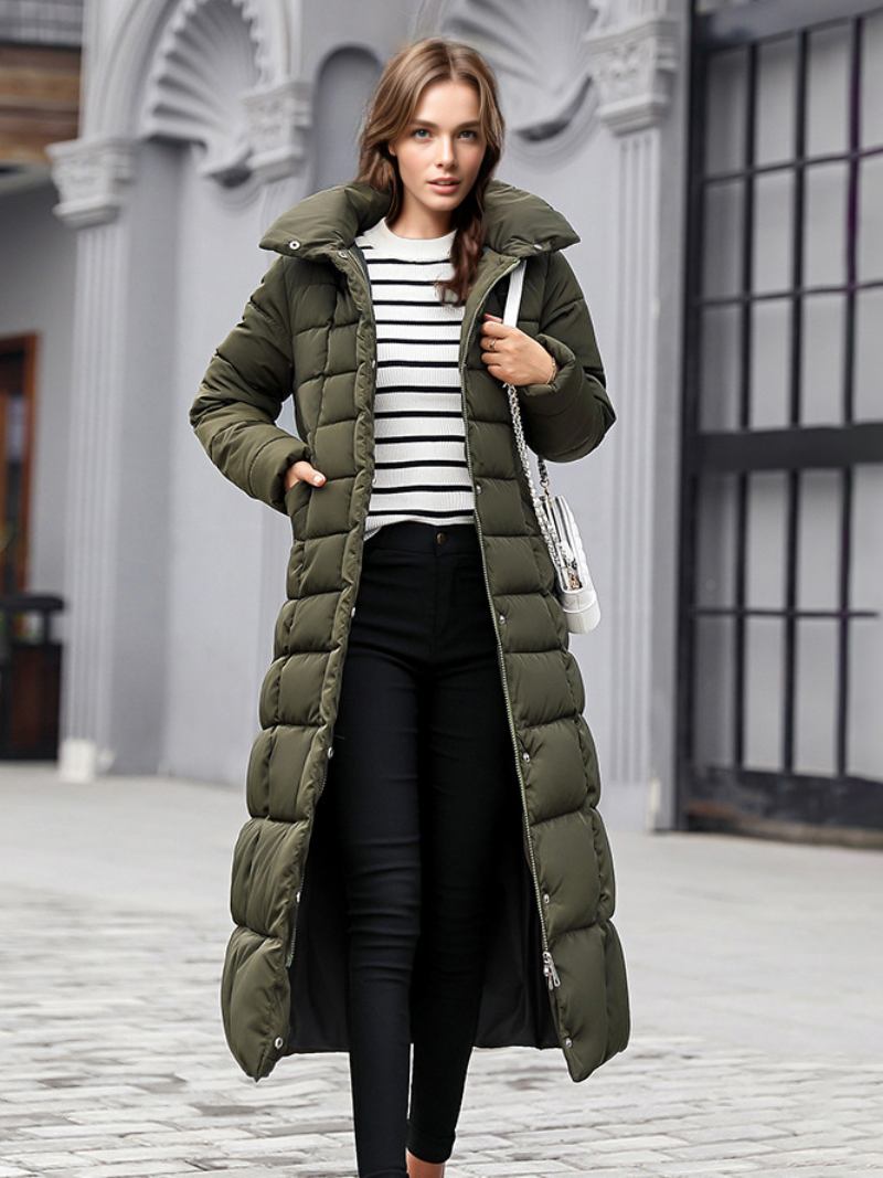 Casaco Feminino Puffer Removível Gola Pele Sintética Com Capuz Agasalhos Inverno - Verde Caçador