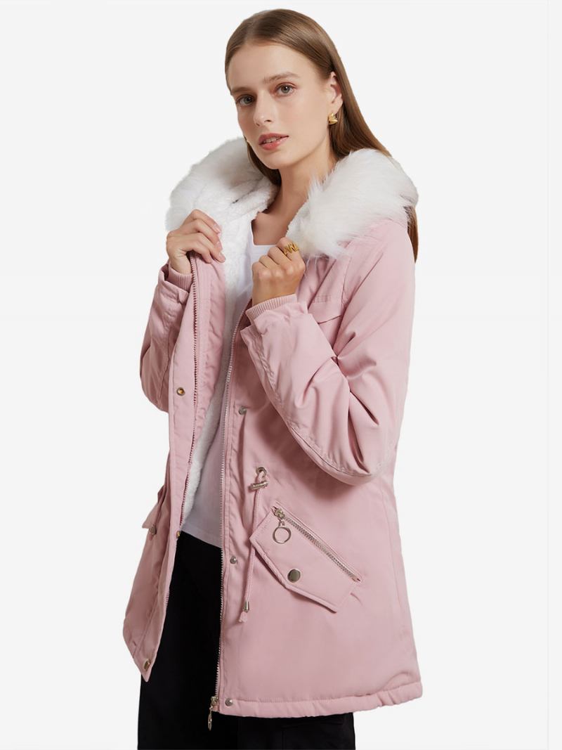 Casacos Algodão Rosa Com Capuz Inverno Para Mulheres - Rosa