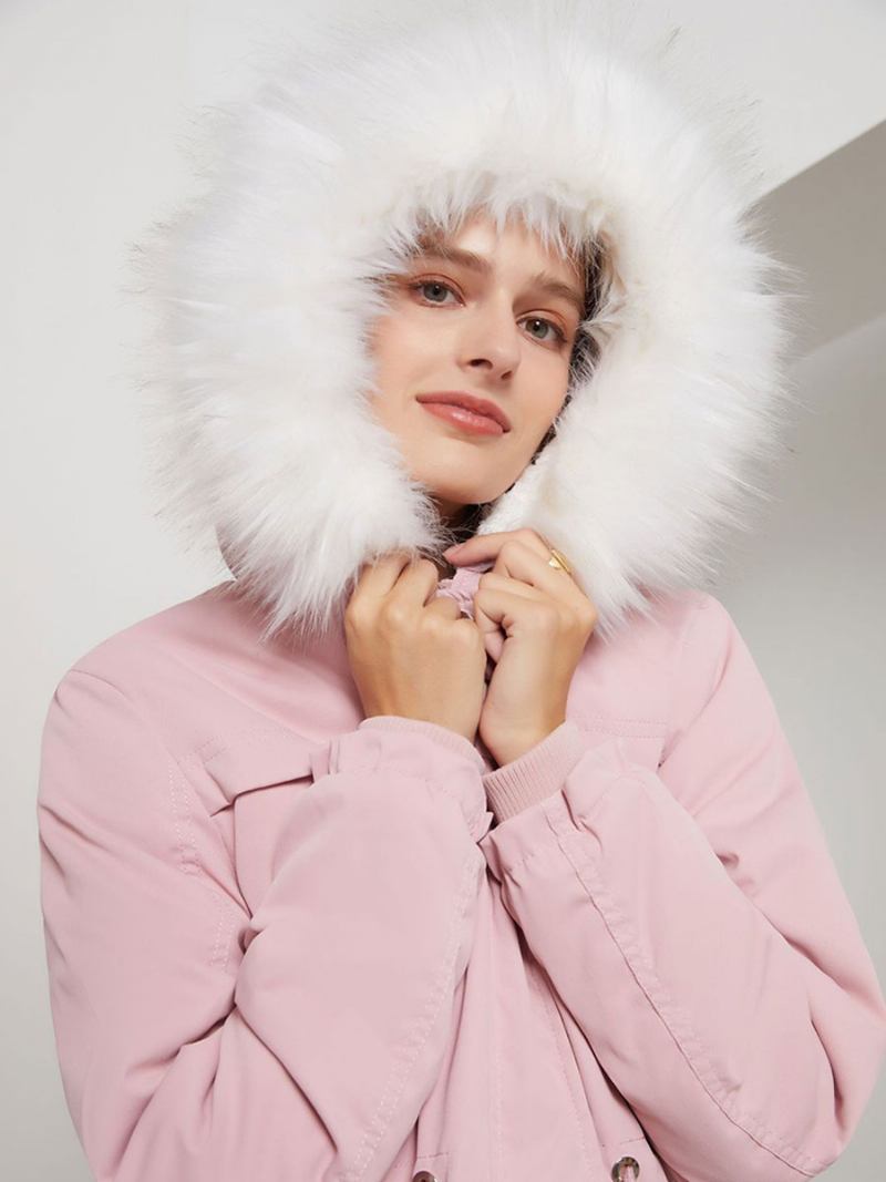 Casacos Algodão Rosa Com Capuz Inverno Para Mulheres - Rosa