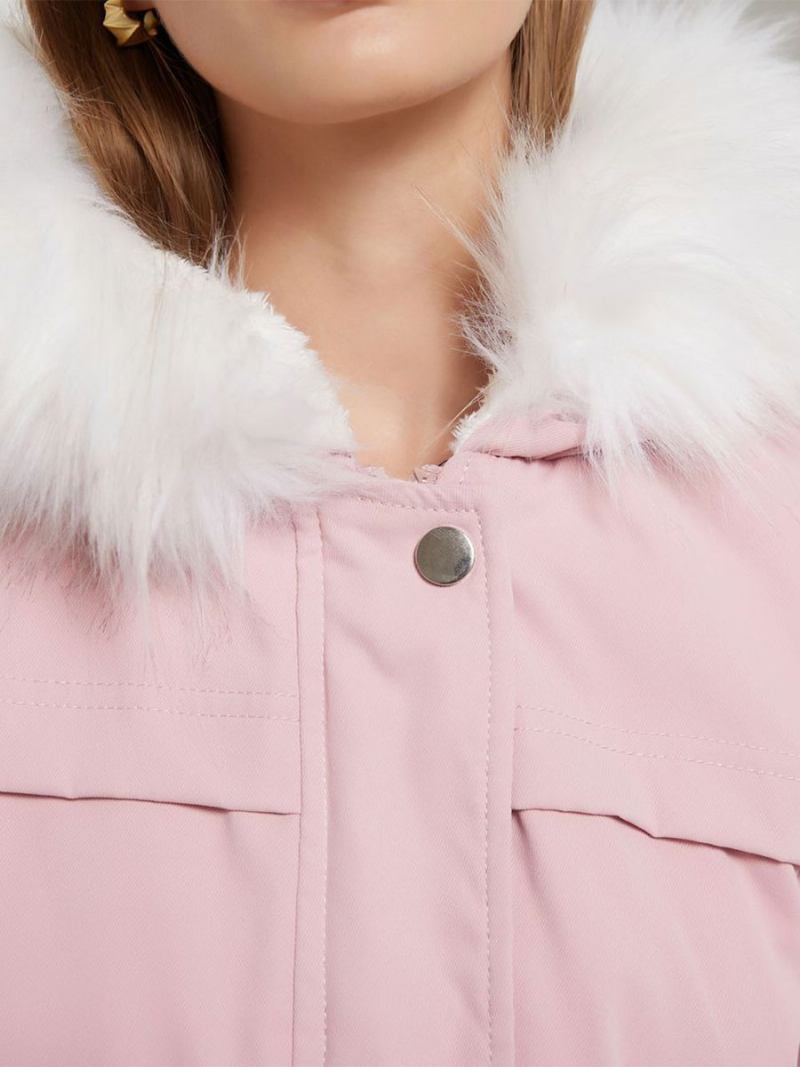 Casacos Algodão Rosa Com Capuz Inverno Para Mulheres - Rosa