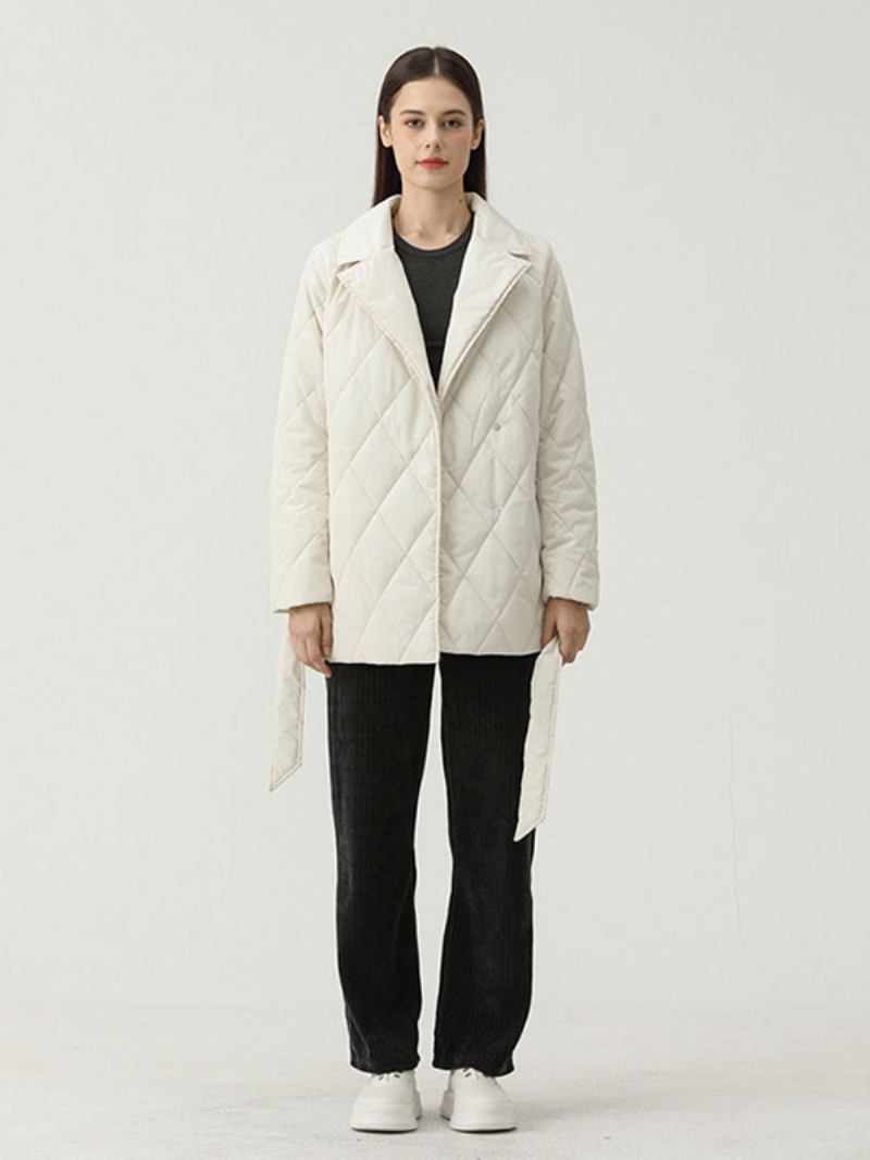 Casacos Puffer Femininos Brancos À Prova Vento Com Cinto Inverno Quente Outerwear - Branco